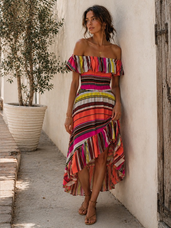 Charles Henry Dresses & Skirts - Charles Henry Off Shoulder Stripe Maxi Dress XS